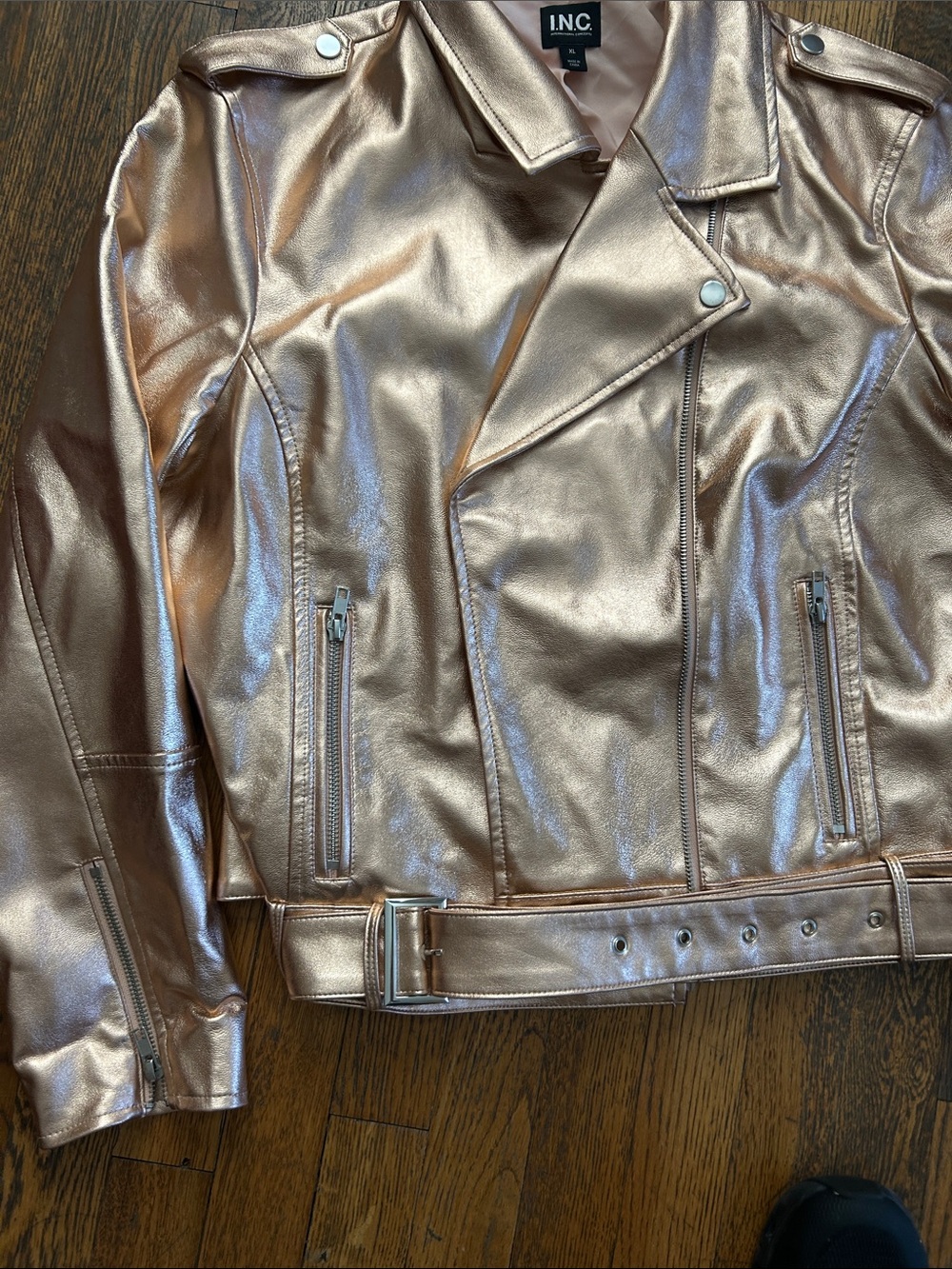 INC International Concepts Metallic Rose Gold Moto-Style Jacket - Picture 6 of 8